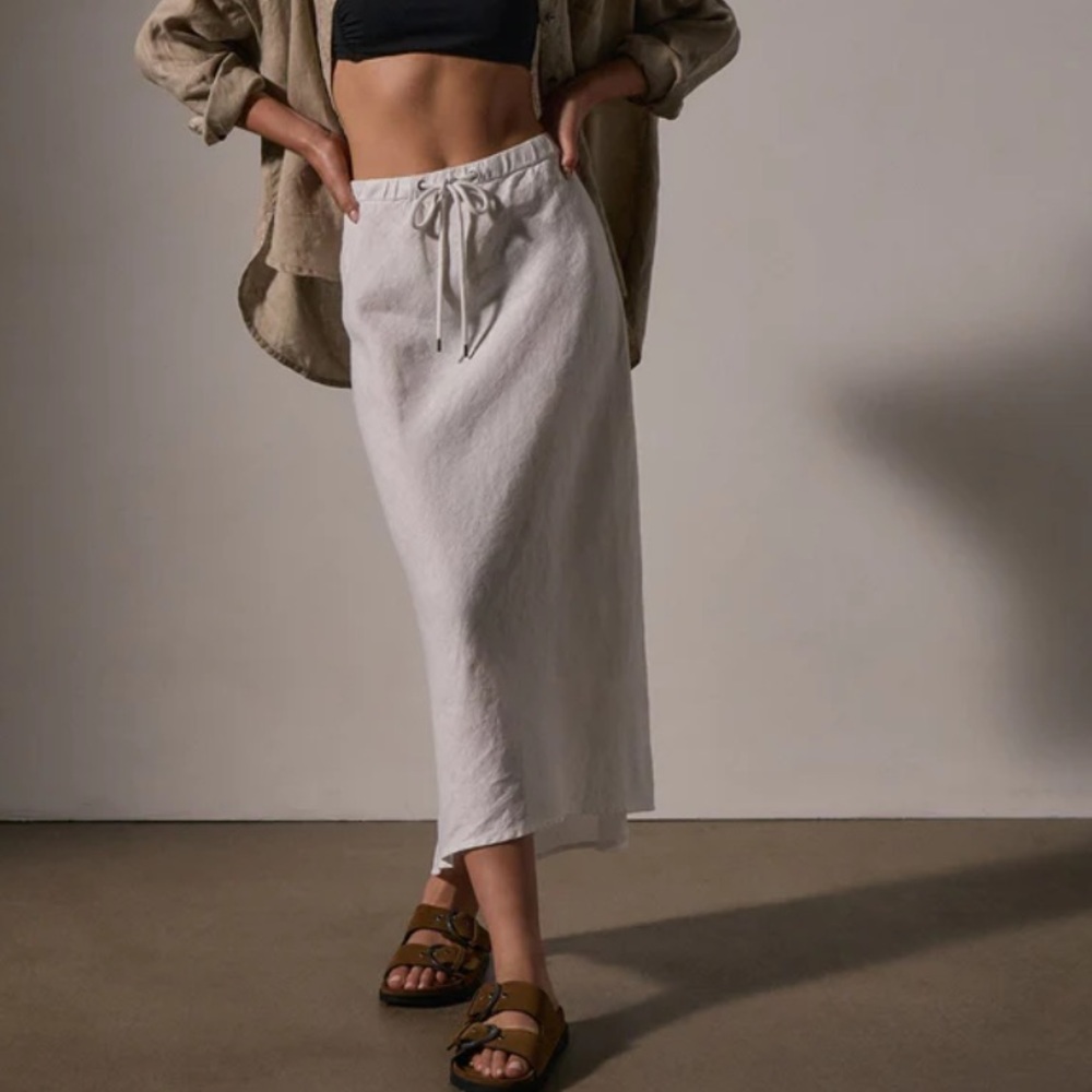 James Perse White Linen Skirt High Low